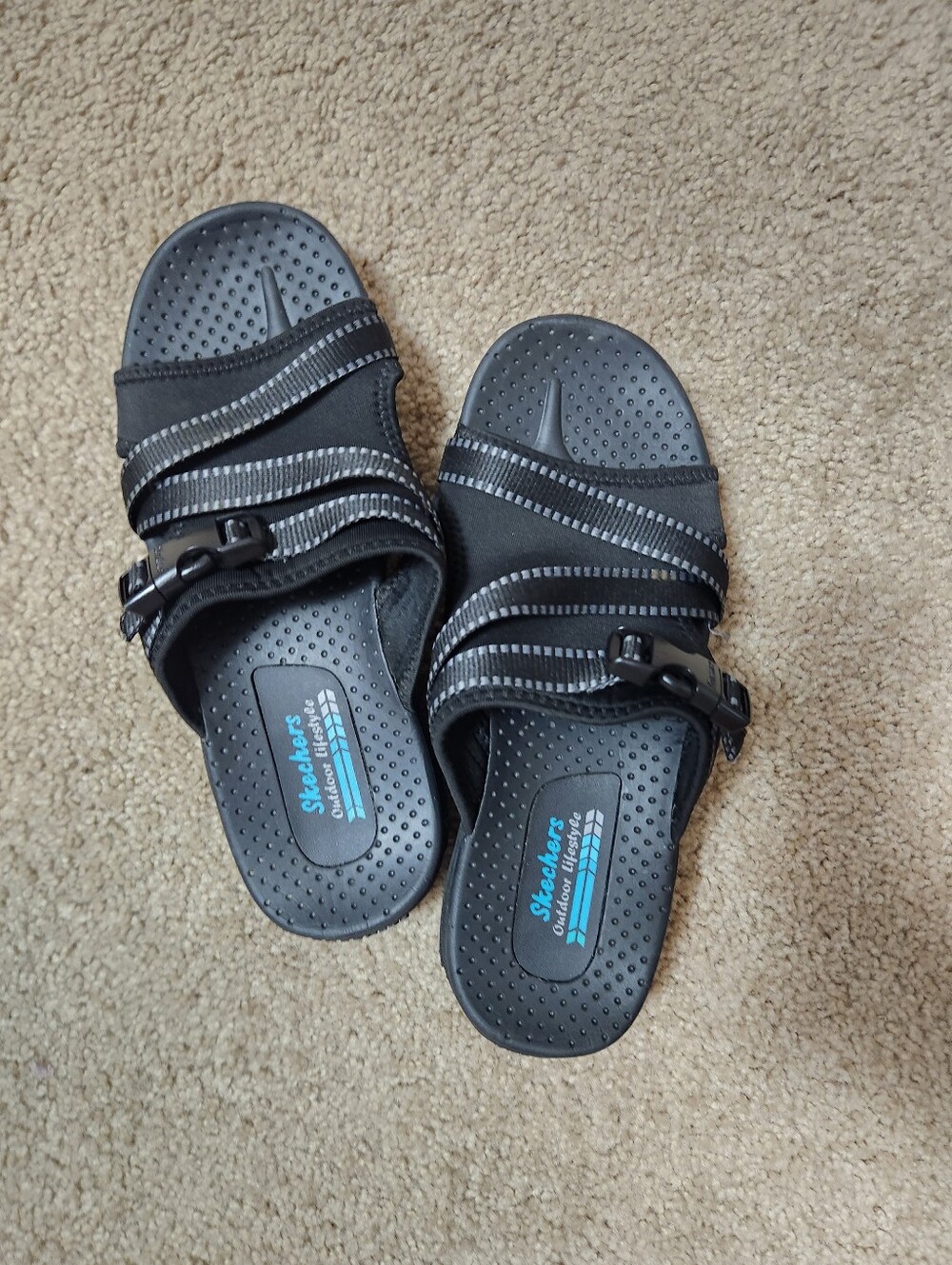 Skechers Black Adjustable Strap Slide Sandals